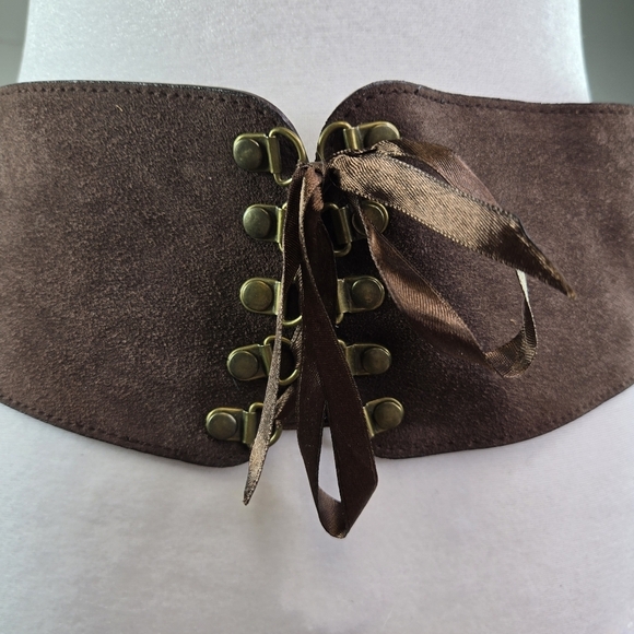 Vtg brown suede leather lace up corset Coquette womens belt